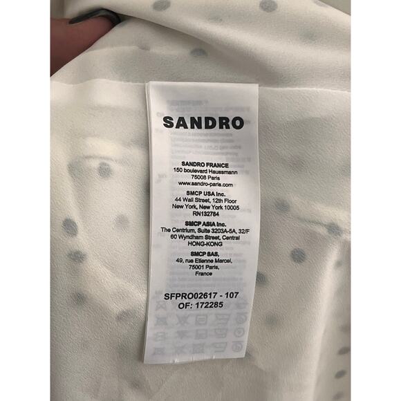 Sandro Puffed Sleeve Ruffled Polka Dot Twill Mini Dress White/Black 34 US XS - Picture 10 of 13